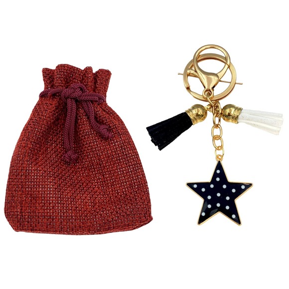 Evenchae Star & Tassels Keychain, Black & White, Purse Jewelry, Gift Bag, 4"L - Picture 2 of 4